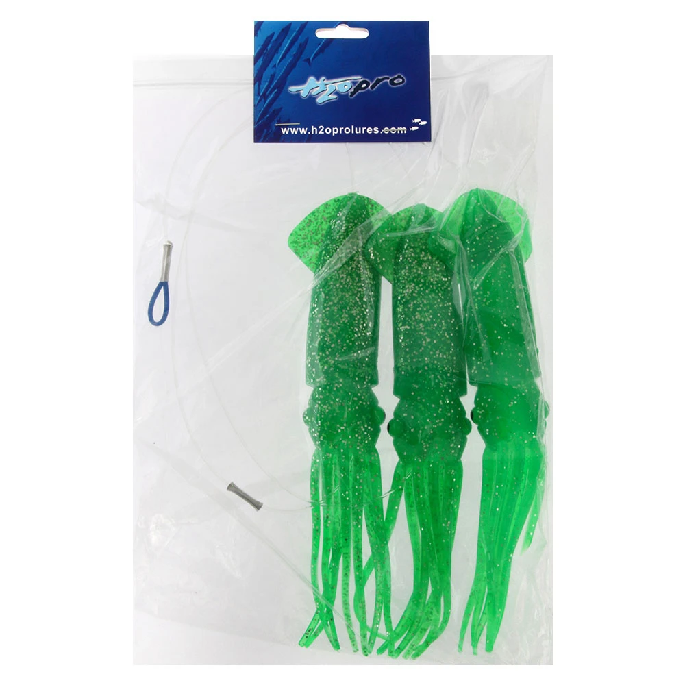 H2o Pro 9in Triple Rigged B2 Squid Dredge Teaser Green 3 H2o Pro 9in Triple Rigged B2 Squid Dredge Teaser Green